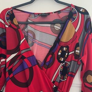 Inc red abstract print woman’s blouse large